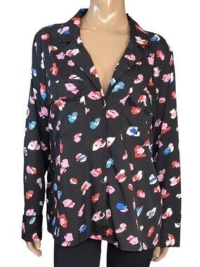 💠NEW Influence Abstract Floral Shirt US Size 18 Black Long Sleeve Buttoned Top